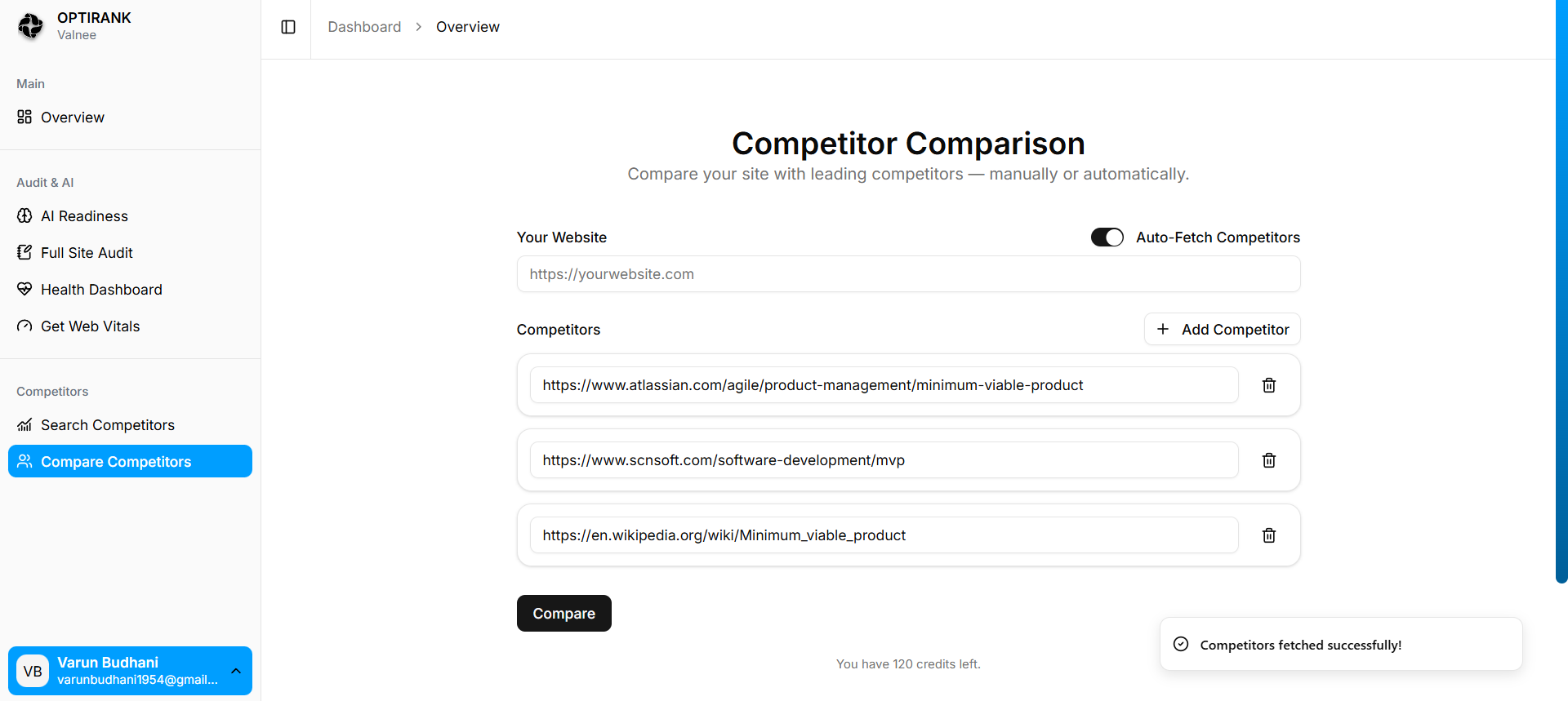 Competitor Analysis Interface